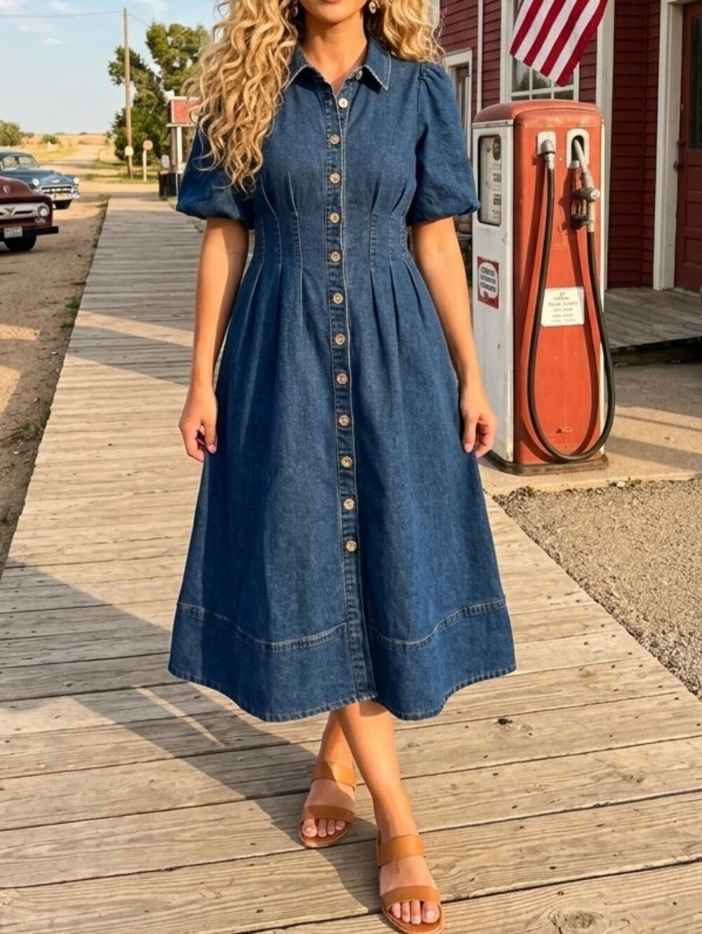 House of Harlow 1960 Dark Blue Denim Shirt Midi Dress Gold Buttons US6, NWT $250